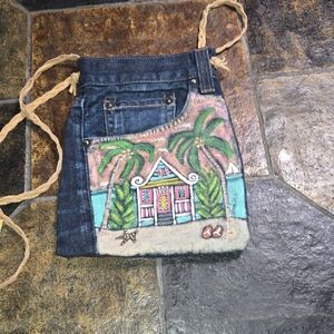Artist Tropical Denim Hand Painted Crossbody Bag
